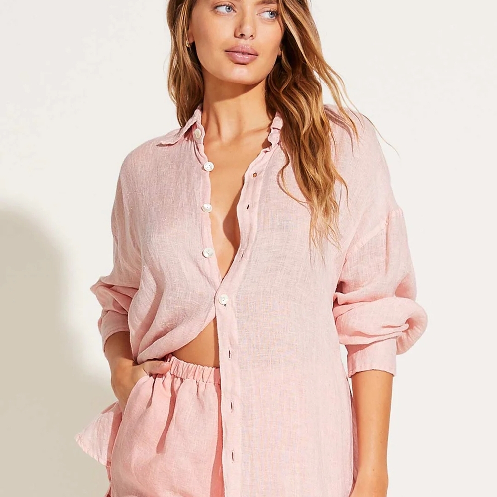 Pink Button-Up Shirt and Short Set